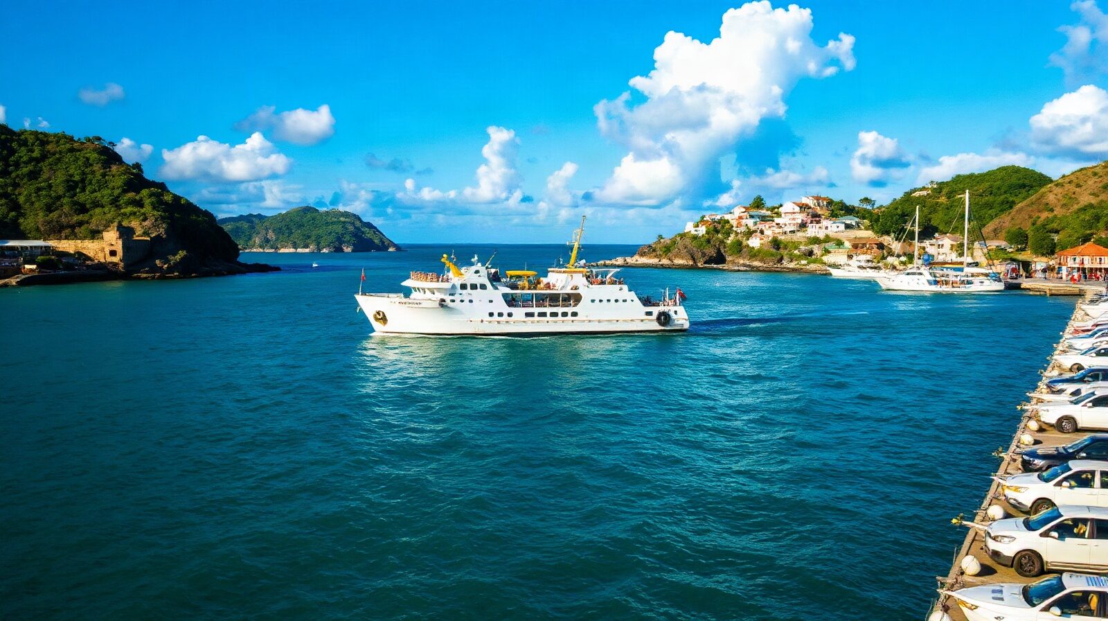 Un ferry à passagers quitte la gare maritime de Pointe-à-Pitre, en Guadeloupe