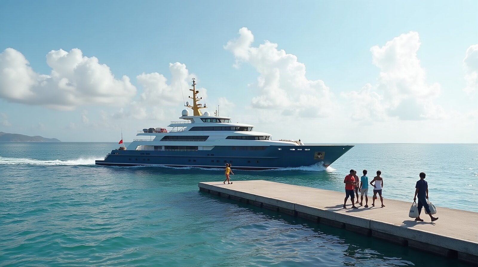 Une navette maritime à quai, passagers prêts à embarquer